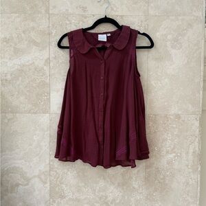 LC Lauren Conrad Burgundy Sleeveless Blouse Peter Pan Collar Lace Back XS